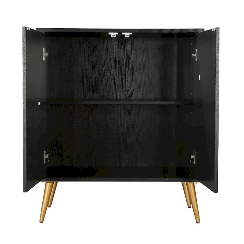 Bahut/Buffet deux portes Mid-Century Modern – Finition or antique, Meuble de rangement pour salon/salle à manger