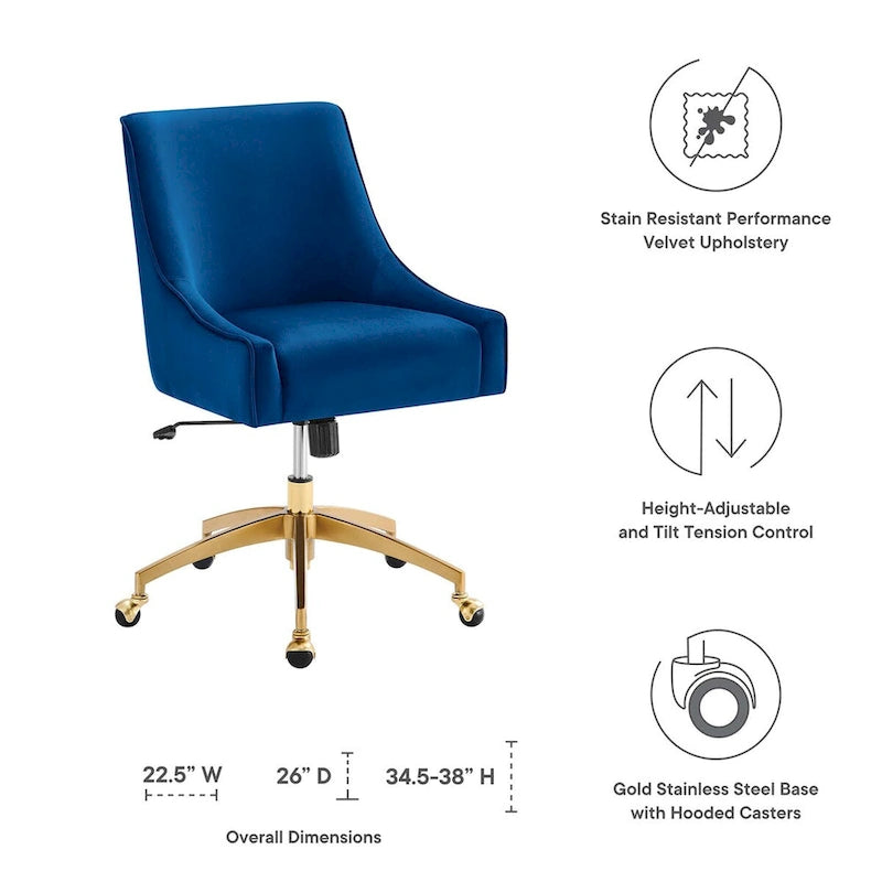 Chaise de bureau en velours performant