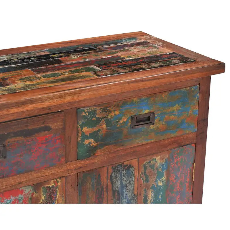 Meuble de Rangement en Teck Recyclé avec Deux Portes et Deux Tiroirs