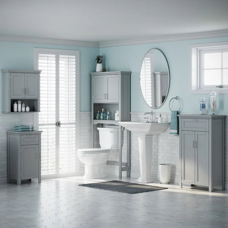 Meuble de rangement pour salle de bain et buanderie à deux portes avec tiroirs et étagères réglables - Gris - Non applicable