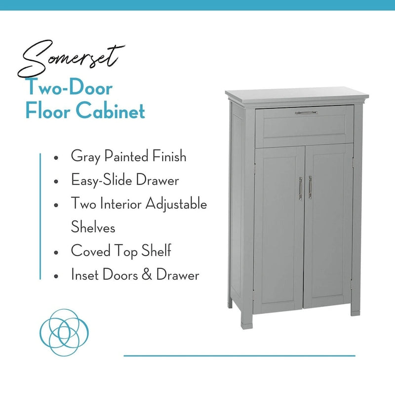 Meuble de rangement pour salle de bain et buanderie à deux portes avec tiroirs et étagères réglables - Gris - Non applicable
