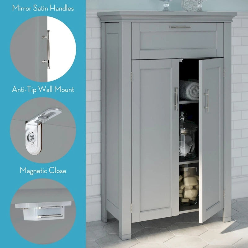 Meuble de rangement pour salle de bain et buanderie à deux portes avec tiroirs et étagères réglables - Gris - Non applicable