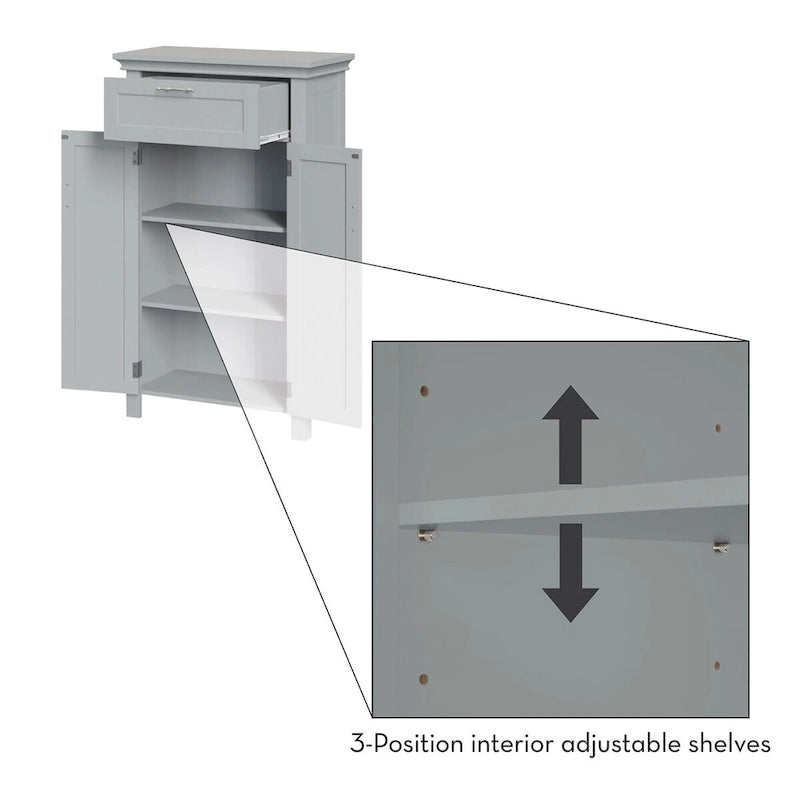Meuble de rangement pour salle de bain et buanderie à deux portes avec tiroirs et étagères réglables - Gris - Non applicable